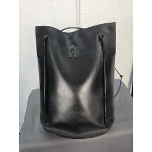 Stefano Bravo Vintage Black Leather Bucket Drawstring Tote Handbag Made in Italy